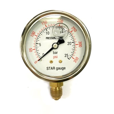 שעון לחץ 0-25 בר נירוסטה עם גליצרין